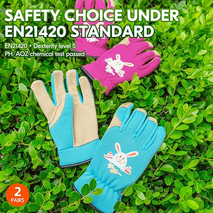 Vgo... 2Pairs Age 6-7 Kids Gardening, Lawning, Working Gloves(Size L, 2Colors, KID-SL7362)