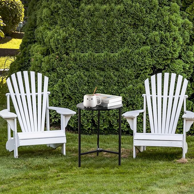 2 Packs 13" Metal Outdoor Side Tables Small Black Outside End Table for Patio Round Accent Corner Stand for Small Spaces Weather-Resistant Coffee Table for Balcony Porch Plant Stand, Starlight