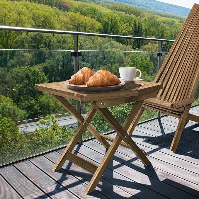 Melino Wooden Folding Outdoor Side Table, FSC Certified Acacia Weatherproof Side Tables, Wood Folding Small Table for Outdoor, Patio, Porch, Pool, Backyard, Garden, Balcony and Deck - Natural