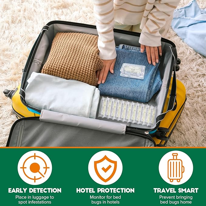 Qualirey 12 Set Bed Bug Detector & Trap, Bedbug Traps with Strong Glue, Bedbug Interceptors, Early Detection Glue Trap for Bed Legs, Indoor Pest Control Blocker for Home and Travel (Clear)