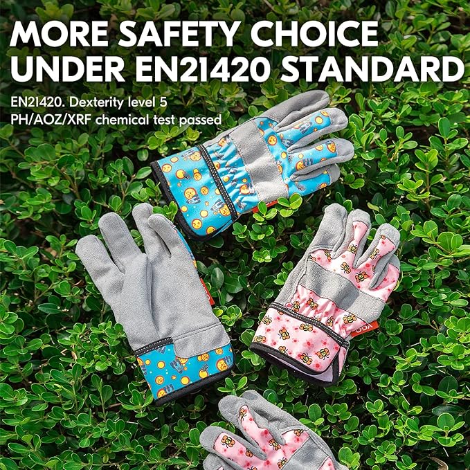 Vgo... 1-Pair Age 4-5 Kids Gardening Gloves,Children Yard Work Gloves,Soft Safety Outdoor Playing Gloves (Size S, Blue Plane, KID-MF3561)