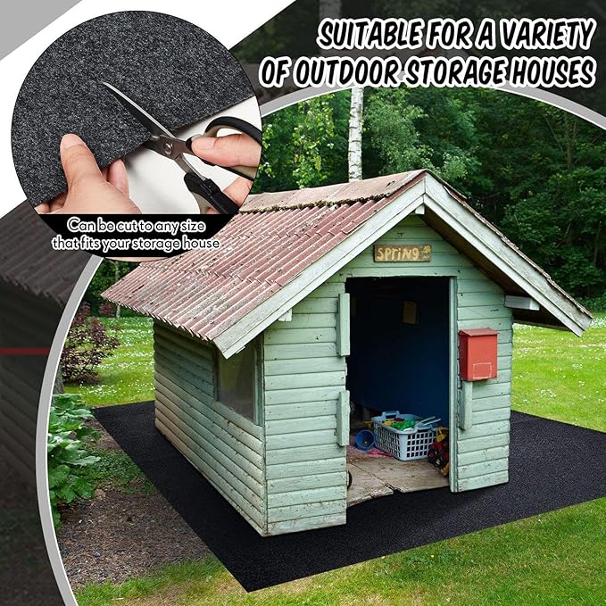 Haull Waterproof Outdoor Storage Shed Mat, 10x10 ft, Felt Surface, Non Slip Backing, Washable, Storage Shed Not Included