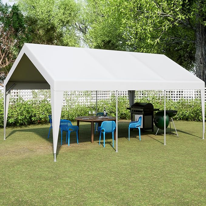 Carport 13x20ft Portable Garage Canopy Heavy Duty Car Port with Mesh Windows and Removable Sidewalls UV Resistant Waterproof All-Season Tarp for SUV, Boat, Truck White