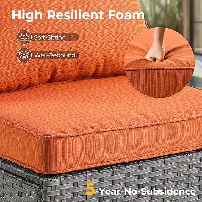 HOOOWOOO Patio Sectional Furniture Set,2 Piece Couch Set with 2 Matching Corner Chairs(Orange Red)