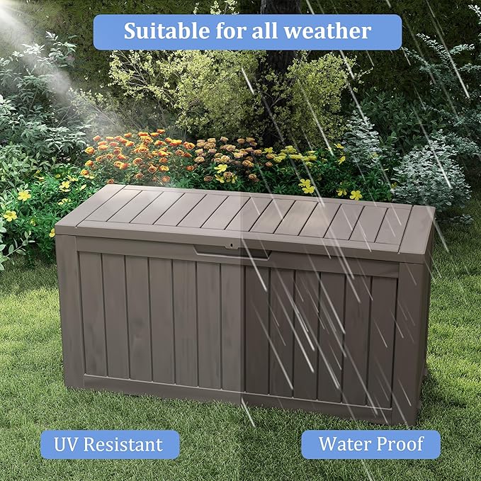 75 Gallon Waterproof Large Resin Deck Box Indoor/Outdoor Lockable Storage Container and Seating for Garden, Pool, and Patio (75 Gallon, Grey)