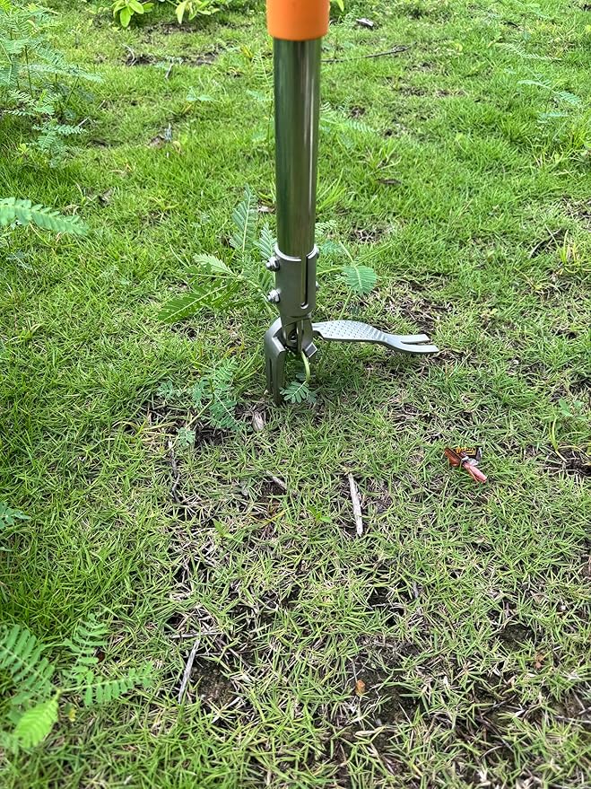 YYMIYU 52" Stand Up Weed Puller Tool β 4-Claw Stainless Steel Weeder with Grass-Pushing & Weed-Ejection Design β Heavy-Duty 0.8mm Steel Handle for Effortless Root Removal