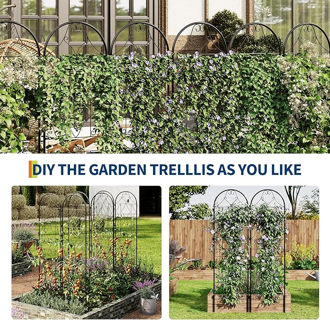 Garden Trellis 4 PCS - Tall 75 Inch x 21 Inch Metal Trellis for Climbing Plants & Vegetables | Rustproof Black Powder Coated Outdoor Plant Support | Patio Decor for Vines, Roses, Cucumbers, Tomatoes