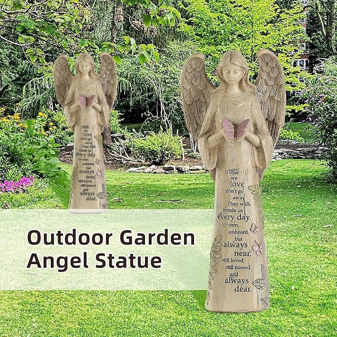 DUSVALLY 10" H Resin Angel Statue, Garden Figurine Outdoor Decoration Waterproof Sculpture for Yard Lawn Porch, Healing Gift