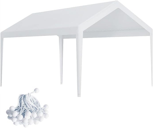Carport Replacement Canopy, Replacement Top Cover for 12' x 20' Carport Frame, 180G PE Fabric Waterproof & UV Protected Tarp with Ball Bungees, White (Only Top Cover, Frame is not Included)