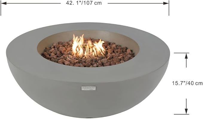 Lunar Bowl Concrete Fire Pit 42" x 42" Patio Firepit Includes Lava Rocks Modern Fire Pits & Outdoor Fireplaces for Garden, Deck, Indoor & Outdoor Heating