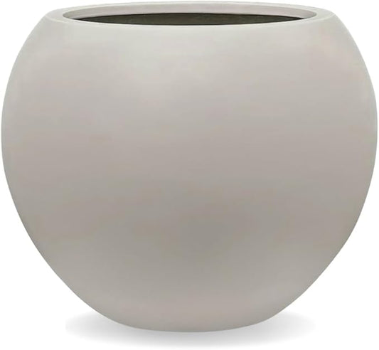 12.8" H x 16" D Globo Fiberstone Round Planter with Drainage Hole, Weather Resistant, Smooth Finish, Planters for Indoor Plants & Outdoor, 2 Extra Coco Mats (Taupe, 10.7" Pot Opening)