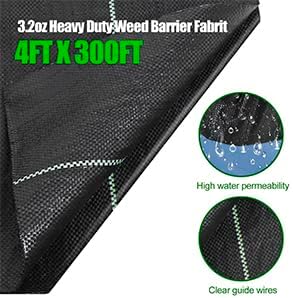 4ft x300ft Black Weed Barrier Landscape Fabric Heavy Duty 3.2OZ French Drain Fabric Ground Cover Weed Cloth for Erosion Control，Outdoor Gardening Weed Control Mat