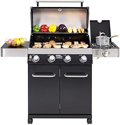 Monument Grills Larger 4-Burner Propane Gas Grills Cabinet Style, Black,LED Controls,Side Burner,USB Light-13892