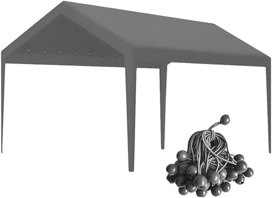 Rutile 10 x 20 FT Carport Replacement Cover - Heavy Duty Car Tarp Canopy Tent Garage Top Shelter With Fabric Leg Pole Skirts and Ball Bungees - Gray (Only Top Cover, Frame Not Included)