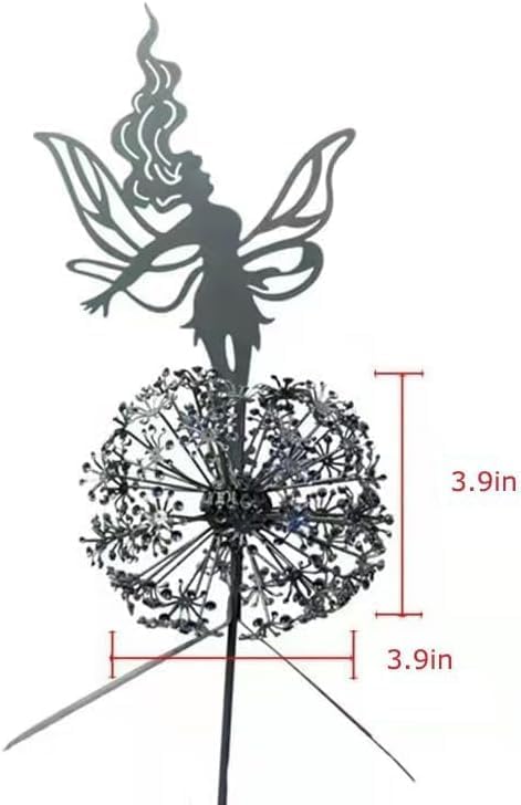 Flower Fairy Dancing with Dandelion, Art Sculpture Fairies for Fairy Garden, Angel Metal Ornaments Gardens Art Sculpture, Outdoor Decorations for The Courtyard, Christmas and Halloween Lawn (E)