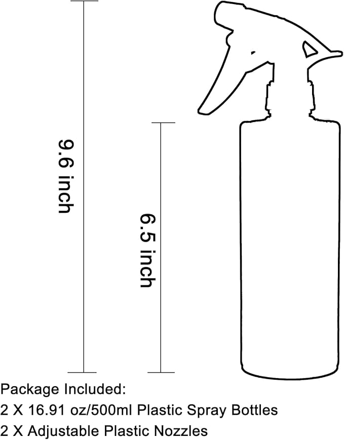 OFFIDIX 360° Water Spray Bottle 2 Pack 16 oz Continuous Plastic Empty Spray Bottles Mister for Hair,Cleaning,Plants,Upside Down,Fine Mist and Stream Setting,Amber