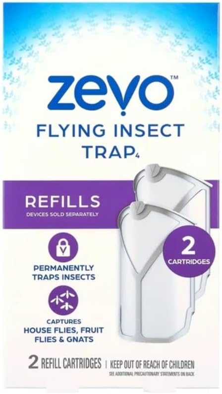 Zevo Flying Insect Trap – 2 Refill Cartridges – Indoor Bug Catcher for Flies, Gnats & Fruit Flies – Mess-Free