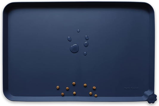 Hoki Found X-Large Silicone Pet Feeding Mats - Non Slip Dog Cat Bowl Mats - Waterproof, Suitable for Carpet - French Navy