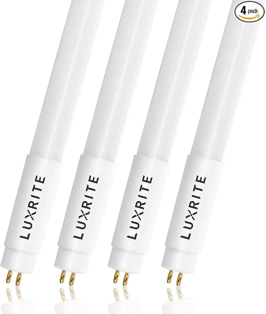 LUXRITE 4FT T5 LED Tube Lights, Type A+B, 24W=54W, 5000K Bright White, 45.78", Ballast and Ballast Bypass Compatible, Single or Double End Powered, F54T5 Fluorescent Replacement, Damp Rated (4 Pack)