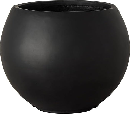 17 H x 21" Dia (15" Pot Opening) Round Fiberstone Planter with Drainage Hole, Black, Indoor/Outdoor Large Plant Pot for Home Patio Garden, Ideal for Large Plants