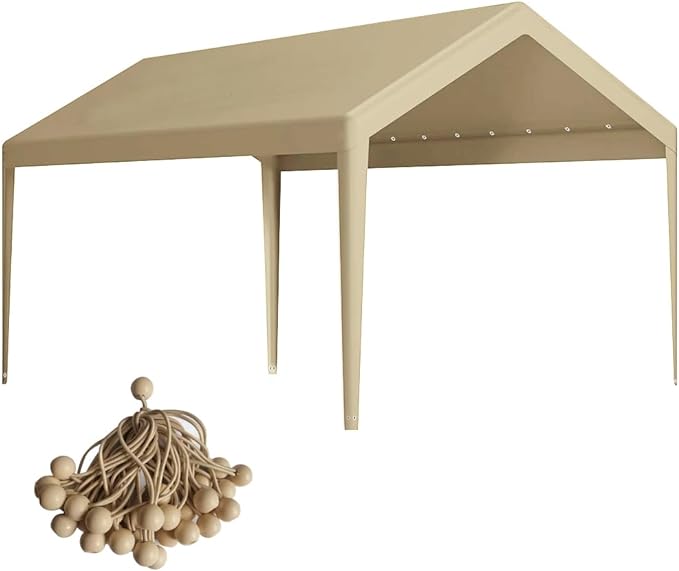 Carport Replacement Canopy, Replacement Top Cover for 12' x 20' Carport Frame, 180G PE Fabric Waterproof & UV Protected Tarp with Ball Bungees, Beige (Only Top Cover, Frame is not Included)