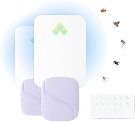 Fruit Fly Traps for Indoors, 2-in-1 Fly Traps Gnat Catcher Flying Insect Traps for Flies, Mosquitoes (2 Devices & 12 Glue Cards)