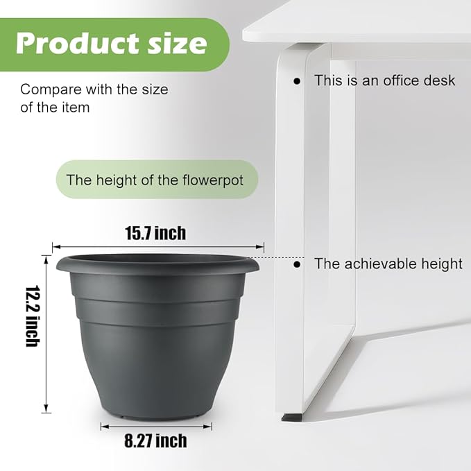 Large Plastic Pots for Plants, 16 Inch Planters for Outdoor Plants, Durable and Lightweight Flower Pots, Large Outdoor Planters(Pack of 3, Gray)