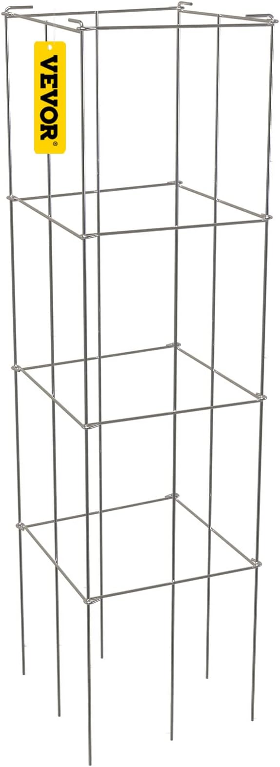 VEVOR Tomato Cages, 11.8" x 11.8" x 46.1", 10 Packs Square Plant Support Cages, Silver PVC-Coated Steel Tomato Towers for Climbing Vegetables, Plants, Flowers, Fruits
