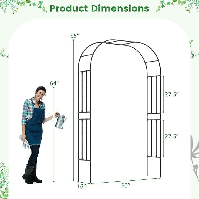LDAILY Moccha Garden Arch Arbor Trellis, 95" Sturdy Metal Arbor with PE-Coated Steel Tubes, Spiral Rods Design, Outdoor Archway for Climbing Plants, Garden Arch for Wedding Decoration, Lawn, Party