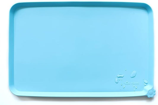 Hoki Found Large Silicone Non Slip Pet Dog Cat Bowl Mats - Waterproof Food Mats for Carpet - Arctic