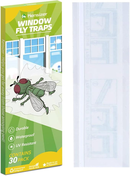 Kensizer 30-Pack Window Fly Traps for Indoors, Paper Sticky Strips, Fly Catcher Clear Windows Trap for Home, House Fly Killer Lady Bug Traps