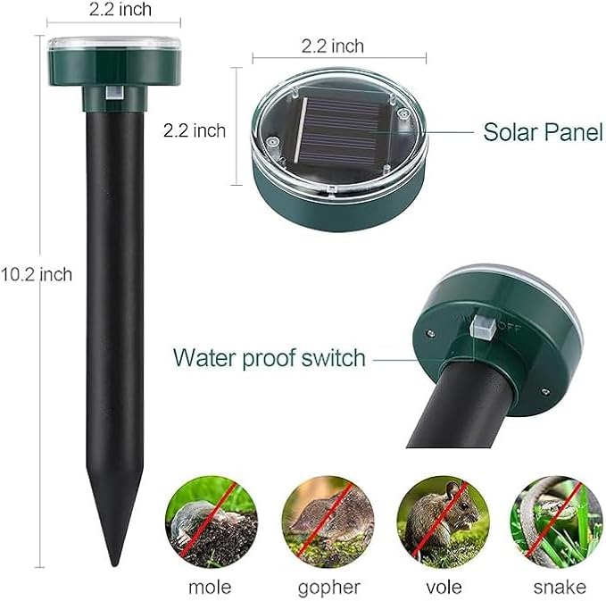 Ultrasonic Mole Repellent Solar Powered Gopher Repellent, Vole Repellent Mole Repellent for Lawn Garden Yard Waterproof Get Rid of Moles Voles Gophers Rats Rodents (8)