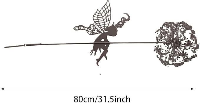 Flower Fairy Dancing with Dandelion, Art Sculpture Fairies for Fairy Garden, Angel Metal Ornaments Gardens Art Sculpture, Outdoor Decorations for The Courtyard, Christmas and Halloween Lawn (E)