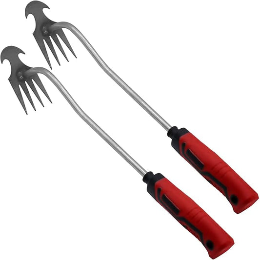 Generic 2PCS Weed Removal Tool, Garden Weeding Tools Manganese Steel Hand Weeder Tool with Rubber Handle, 4 Teethes Dual Purpose Manual Weeders Tool Weed Pulling Tool for Garden