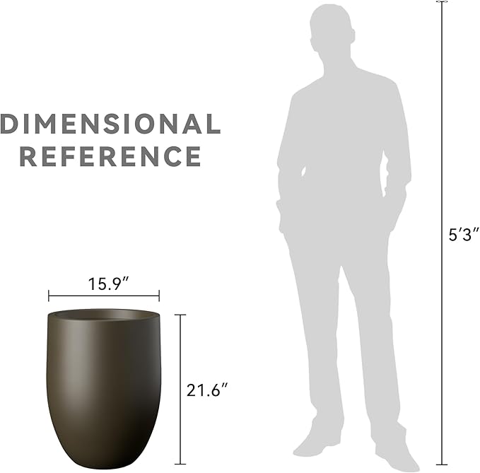 Kante Tall Concrete Planter, 21.7-Inch Height Dark Brown Large Indoor Outdoor Plant Pot with Drainage Hole for Patio Garden Home, Modern Decor for Flowers and Tree