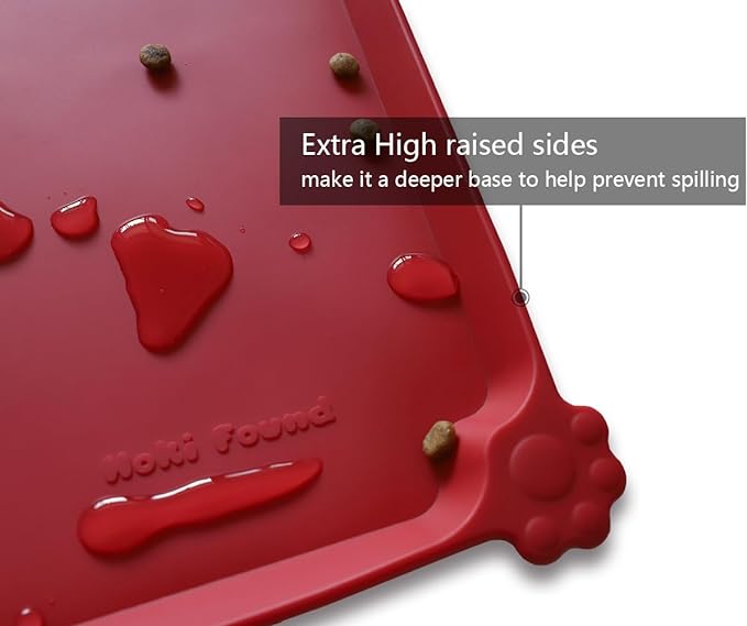 Hoki Found X-Large Silicone Non Slip Pet Feeding Mats - Waterproof Dog Cat Food Mats for Carpet - Classic Red