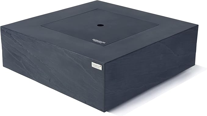 Elementi+ | Roraima Gas Fire Pit Cast Concrete 40" Square Fire Table, Outdoor Fire Pit Electronic Ignition | Canvas Cover, Fire Glass and Burner Lid Included | Dark Gray | Natural Gas