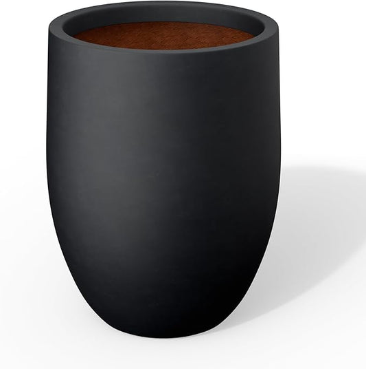 Kante 11.8 Inch Tall Concrete Planter, Large Indoor Outdoor Plant Pot with Drainage, Smooth Black Finish with Warm Brown Interior, Ideal for Porch, Home, Garden, Patio
