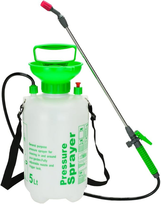 1.3Gal/5L Garden Sprayer, Pressurized Water Spray Bottle with Adjustable Shoulder Strap Pump Pressure Sprayer (Green-5L)