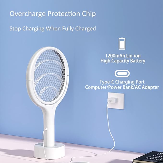 2-Pack Anne Diary Electric Bug Zapper Racket Mosquito Fly Gnat Wasp Killer USB Type-C Rechargeable Swatter Indoor Rotating Head