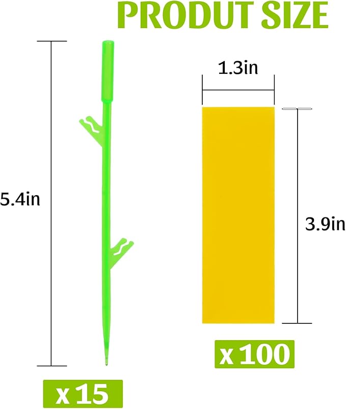 Gnat Sticky Traps for Plants, 100PCS Yellow Sticky Traps for Plant Gnats Indoor and Outdoor White-Flies Mosquitoes Killer, 15PCS Stakes Holder Included