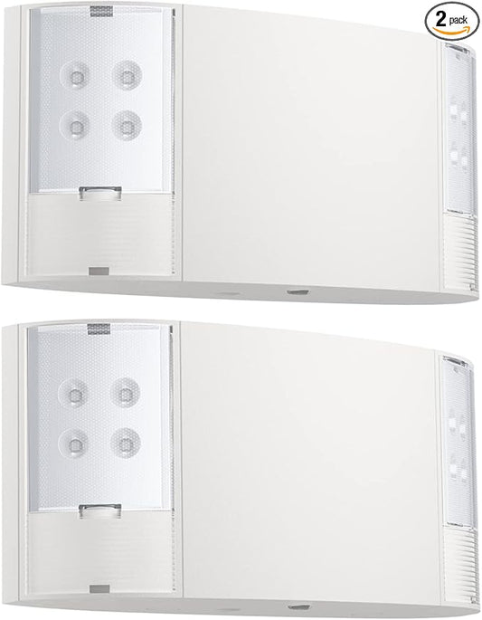2 Pack LED Emergency Lighting with Battery Backup-Two Square Heads White Commercial Emergency Lights -UL Listed-AC 120/277V-Hardwired Emergency Exit Light Fixtures for Business/Home.