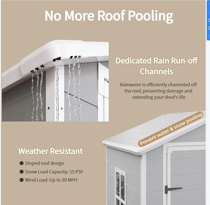 Gizoon 6x4.4 FT Resin Storage Shed Outdoor, Resin Shed with Floor, Garden Shed Weather Resistant Plastic Tool Shed with Lockable Door for Backyard, Garden, Patio, Lawn, Grey