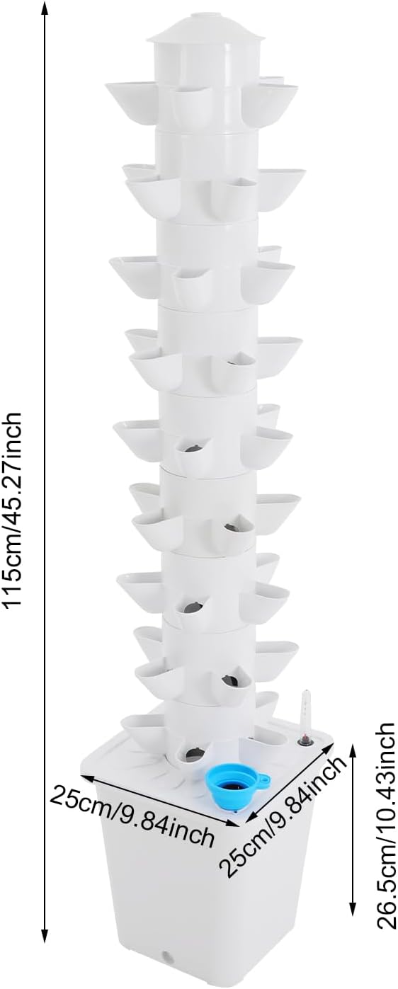 Hydroponic Growing Tower, 9 Tier Vertical Hydroponics Growing System Kit, 45 Plants Indoor Plants Growing System with Water Pump, Plants Germination Kit Soilless Cultivation Herbs
