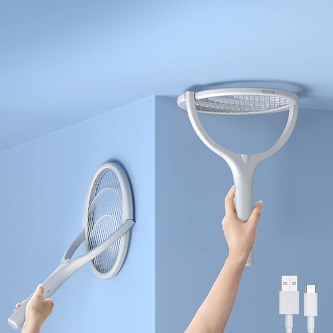 Electric Bug Zapper Racket Mosquito Fly Gnat Wasp Killer USB Type-C Rechargeable Electric Fly Swatter Racket Fly Mosquito Zapper Indoor Rotating Head (1 - Pack)