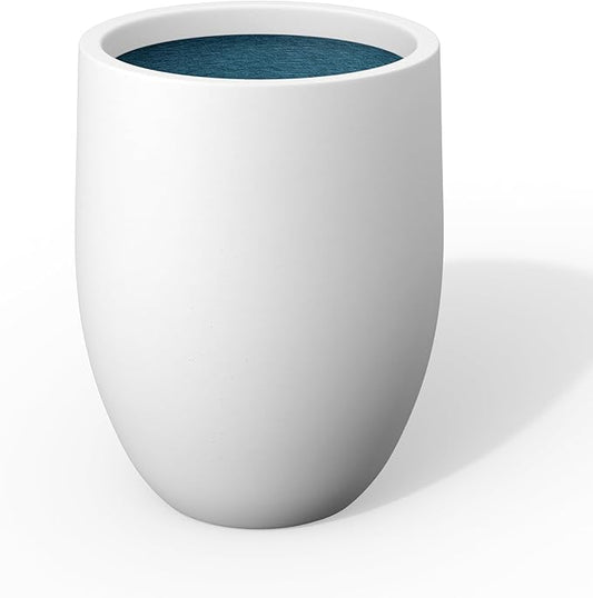 Kante 21.7 Inch Tall Concrete Planter, Large Indoor Outdoor Plant Pot with Drainage, Smooth White Finish with Aqua Blue Interior, Ideal for Porch, Home, Garden, Patio