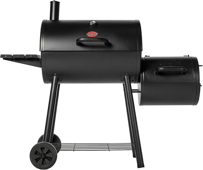 Char-Griller®Smokin Pro Charcoal Grill and Offset Smoker with Side Fire Box, Dual Damper Control, Chrome Plated Steel Warming Rack, 1,130 Cooking Square Inches in Black, Model CG30044223