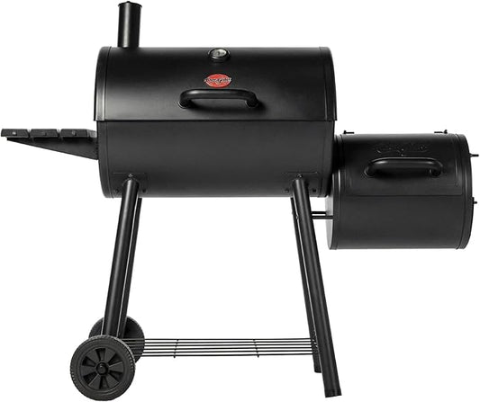 Char-Griller®Smokin Pro Charcoal Grill and Offset Smoker with Side Fire Box, Dual Damper Control, Chrome Plated Steel Warming Rack, 1,130 Cooking Square Inches in Black, Model CG30044223