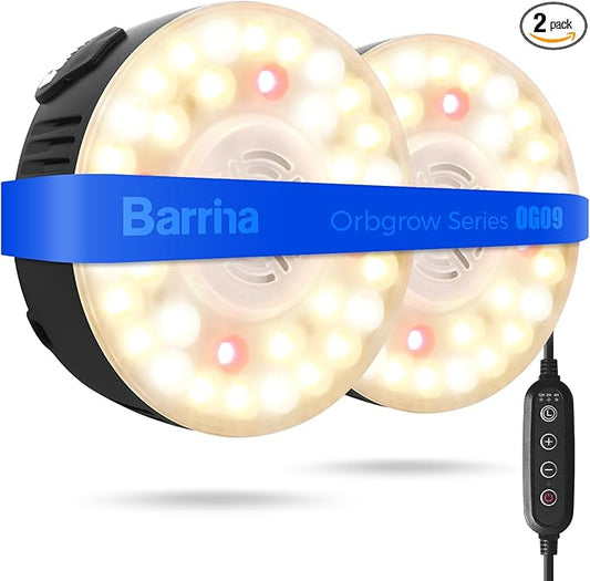 Barrina Orbgrow OG09 Puck Grow Light with Timer, 660nm Red LEDs, 18W(2 x 9W, 270 Watt Equiv), Full Spectrum Plant Light for Indoor Plants, Magnetic & Linkable, 5 Levels Dimmable, 2 Packs, Black