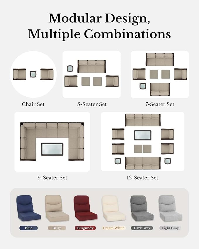 HILLGA Luxury Patio Furniture Set with 6-inch Thick Cushion, Outdoor Couch and High Back Swivel Rocker Patio Chairs, 8PCS Wicker Conversation Set for Deck Yard and Poolside, Burgundy (V2)